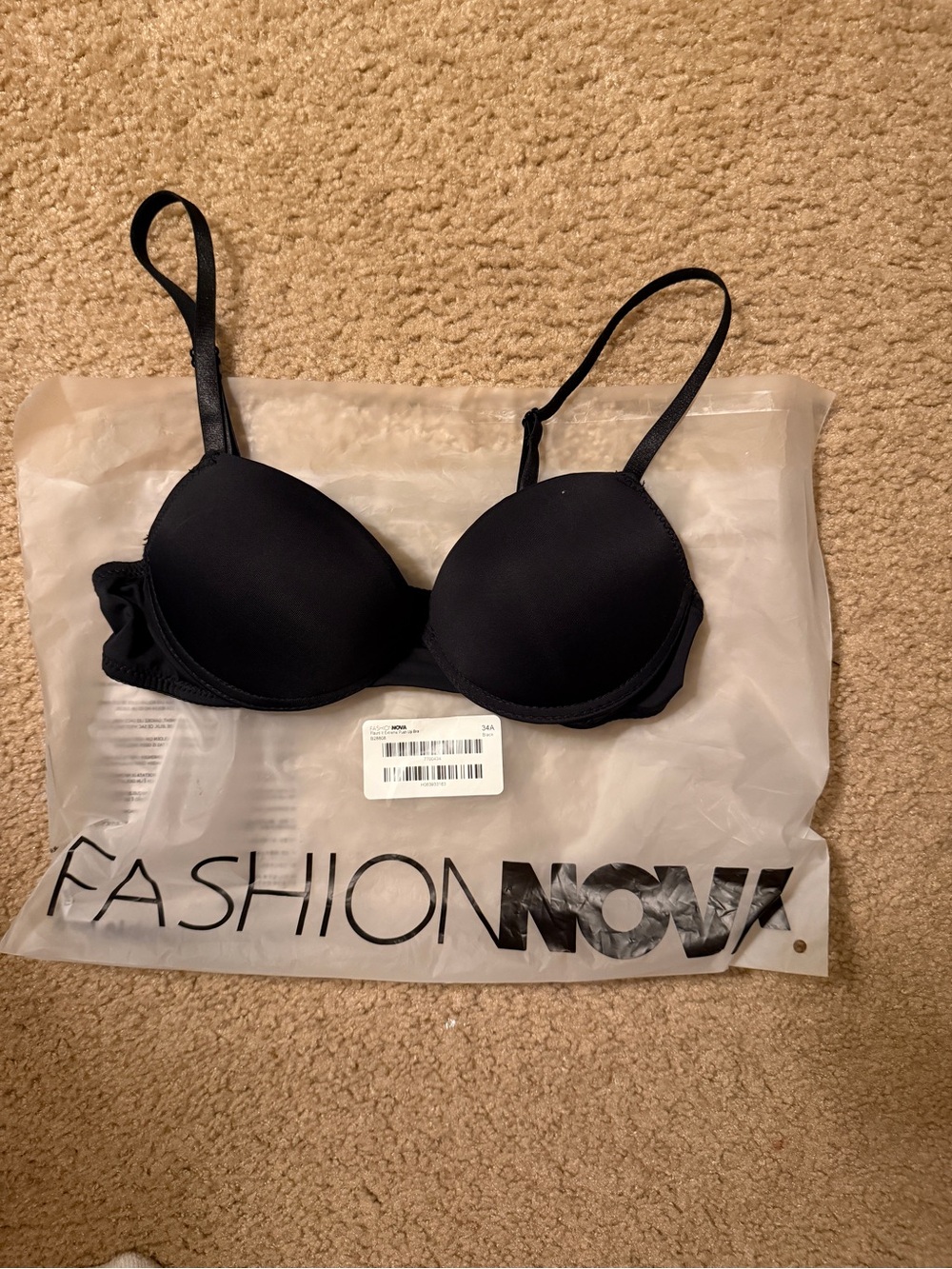 Fashion Nova Black Seamless Push-Up Bra